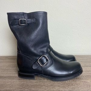Frye Veronica Leather Buckle Short Mid Calf Moto Boot